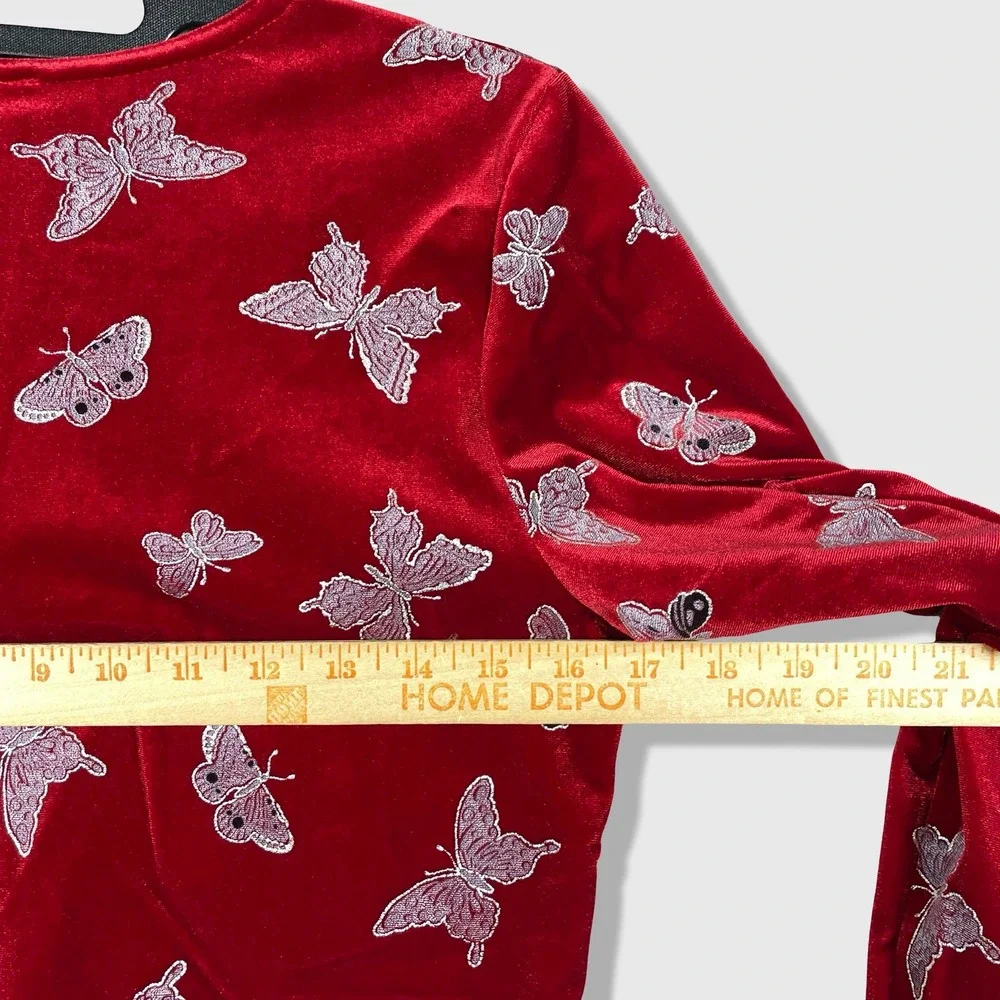 Napoli Velvet Butterfly Cardigan Women Size M Red Y2K Whimsigoth Fairycore